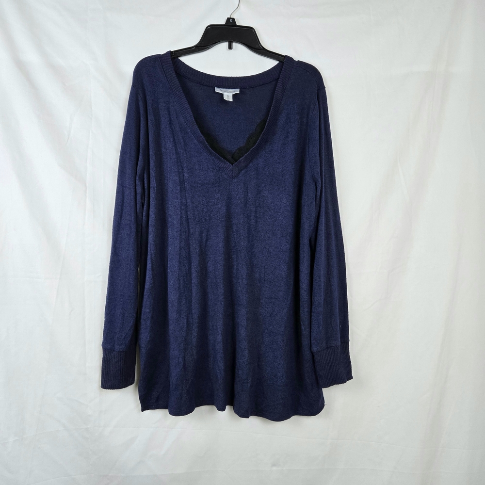 Motherhood Maternity Women's Heather Navy Black Long Sleeve Lace Detail Top XL